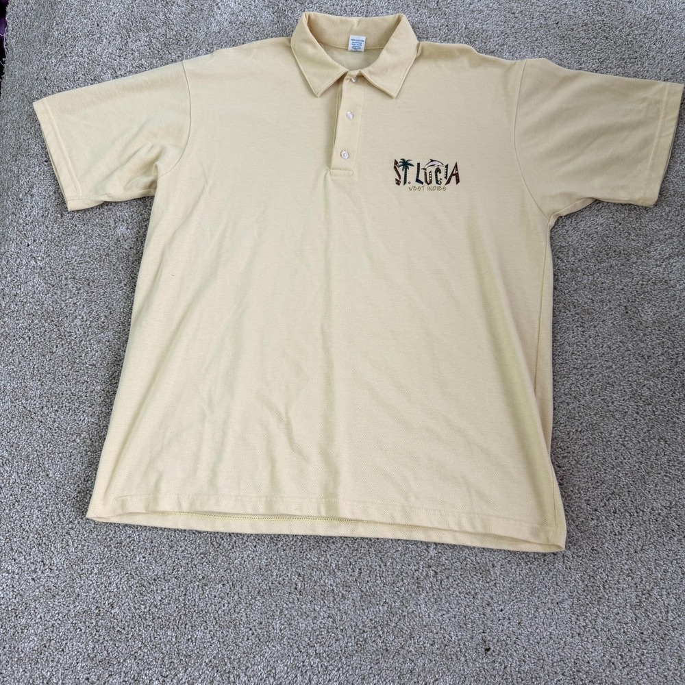 Vintage 90s Suki Garments Polo Shirt Mens Big 1X Beige St Lucia Short Sleeve
